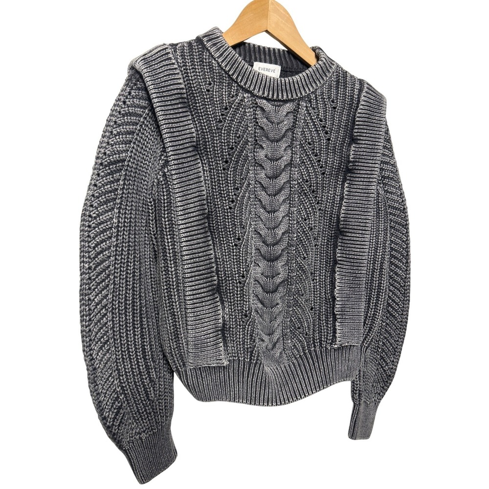 Evereve Kierra Shoulder Cable Knit Sweater Faded Charcoal Women's Size Small
